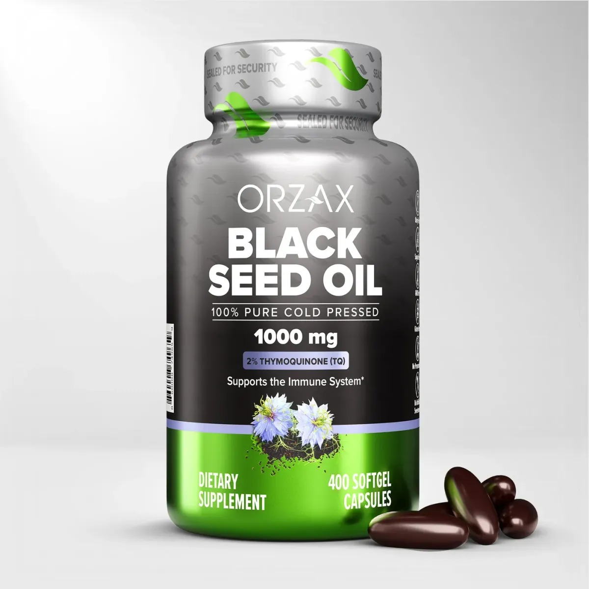 Orzax Cold Pressed Black Seed Oil 1000 mg - 400 Capsules