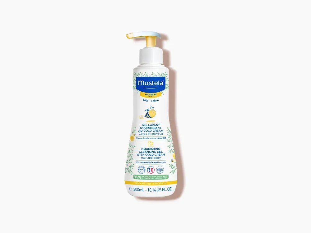Mustela Cold Cream ve Organik Balmumu İçeren Besleyici Bebek Şampuanı