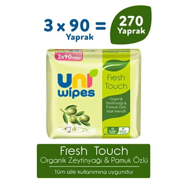 Uni Baby Fresh Touch Organik Zeytinyağı ve Pamuk Özlü Islak Mendil